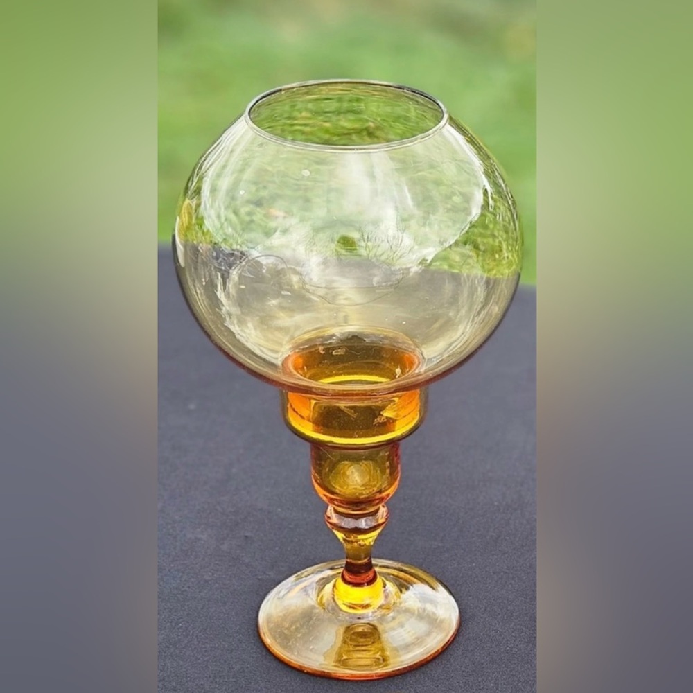 Vintage Amber Glass Candleholder • Mid-Century Globe Votive Holder • 1950s–60s A